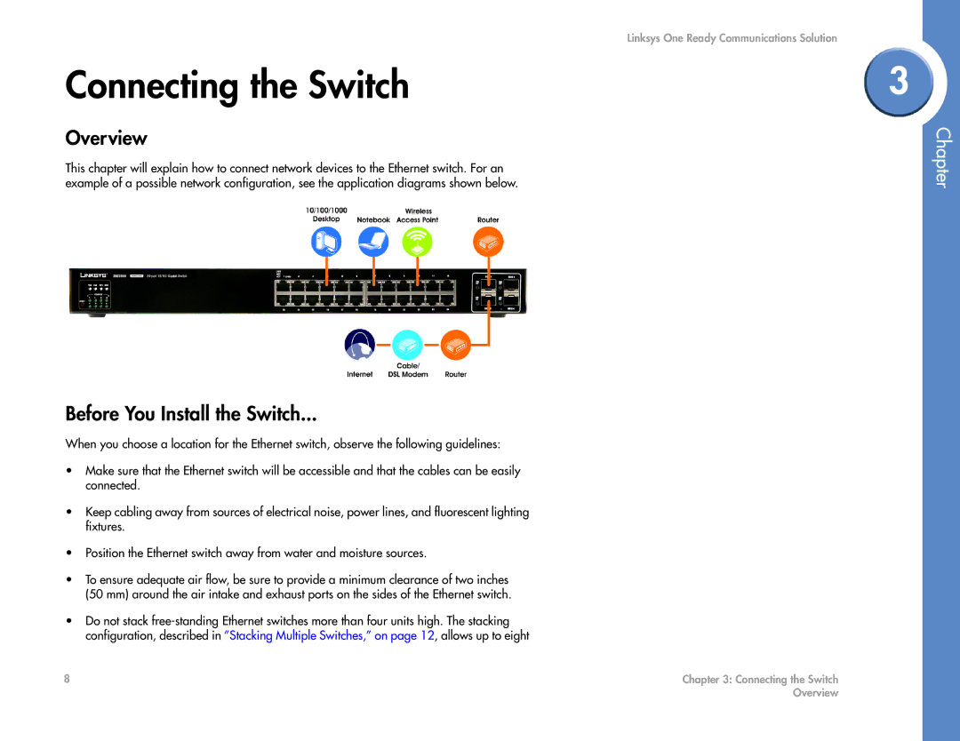 Linksys SGE2000 manual Connecting the Switch, Before You Install the Switch 