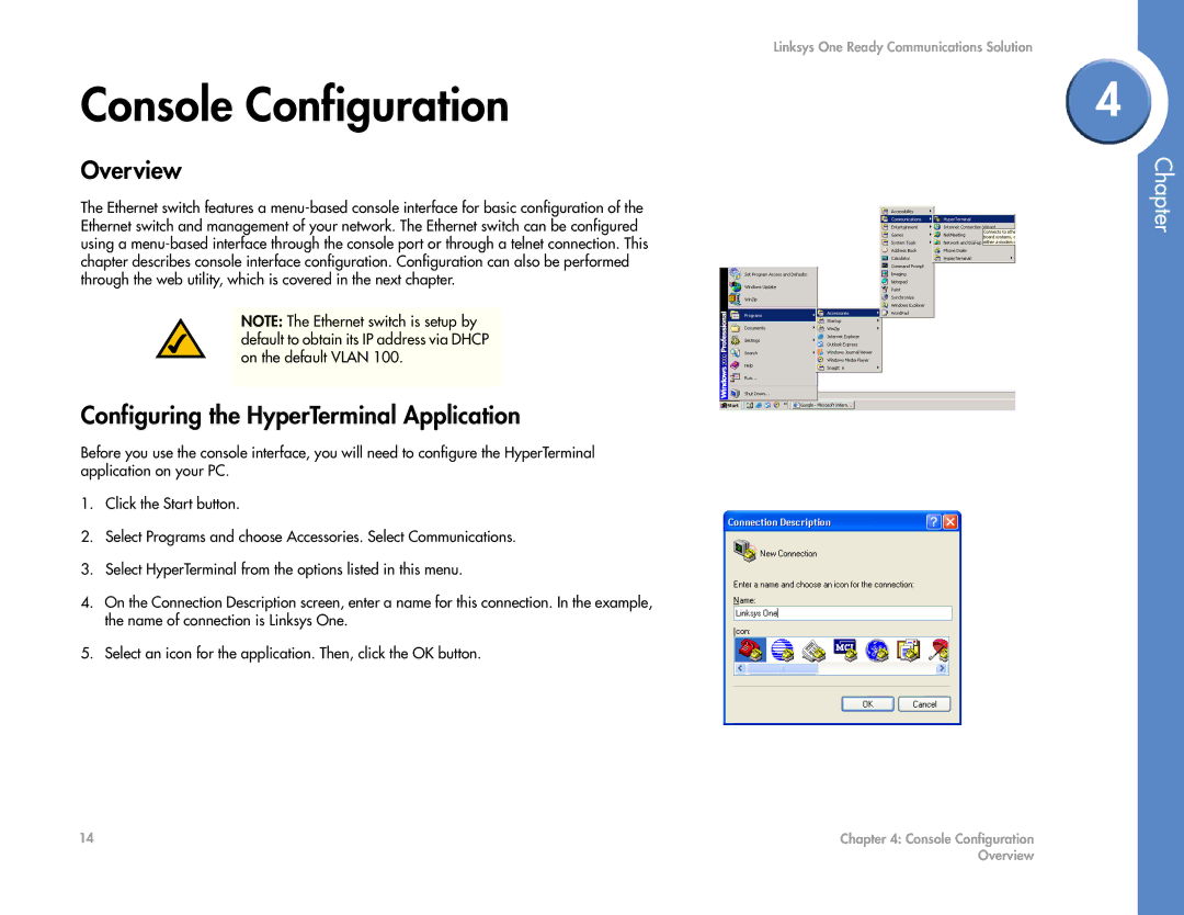 Linksys SGE2000 manual Console Configuration, Configuring the HyperTerminal Application 