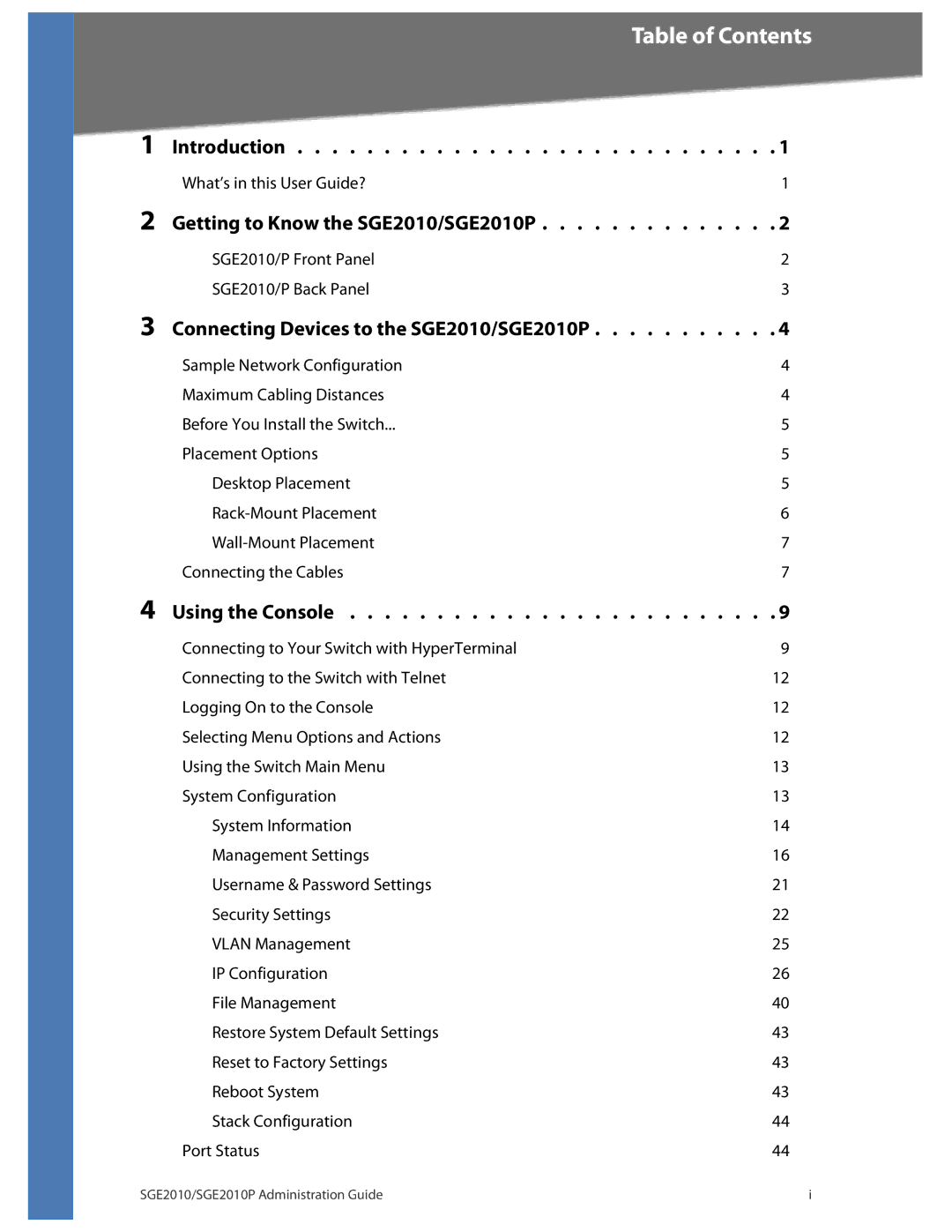 Linksys SGE2010P manual Table of Contents 