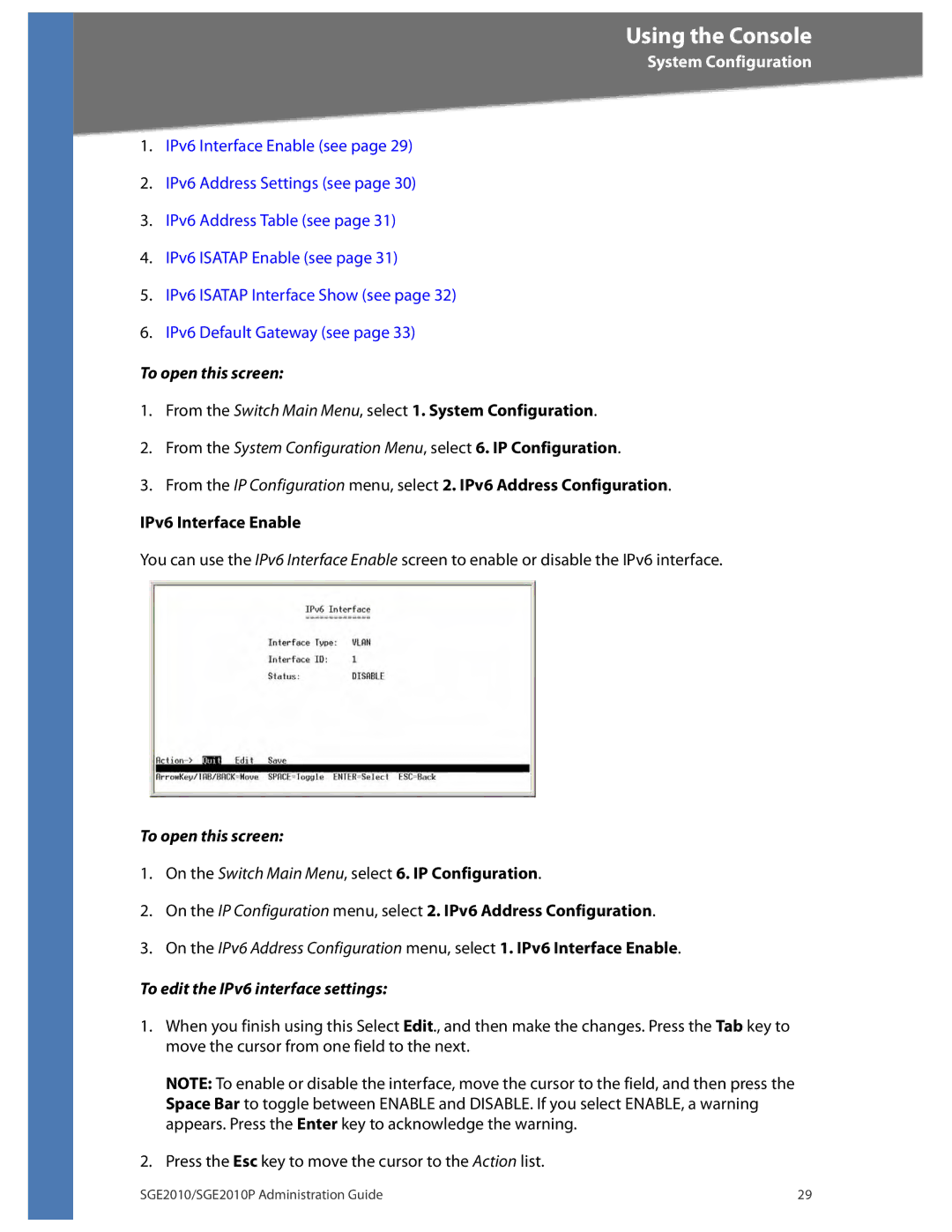 Linksys SGE2010P manual To edit the IPv6 interface settings 