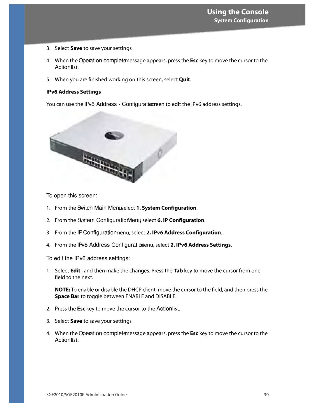 Linksys SGE2010P manual To edit the IPv6 address settings 