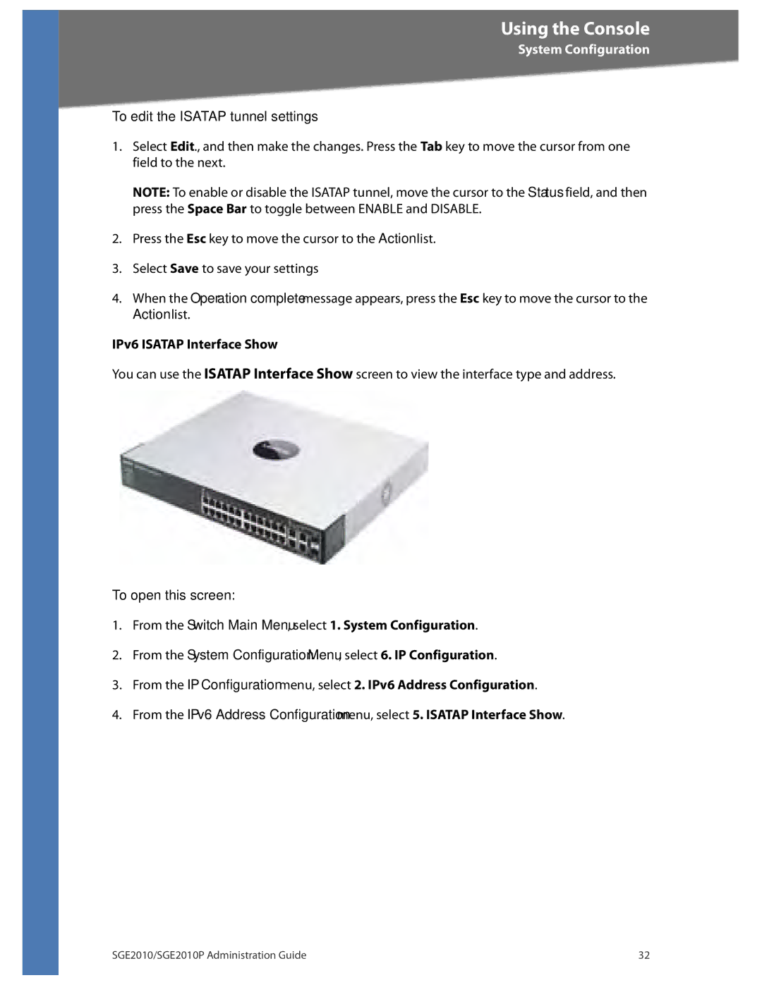 Linksys SGE2010P manual To edit the Isatap tunnel settings 