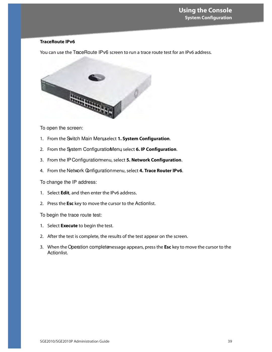 Linksys SGE2010P manual TraceRoute IPv6 