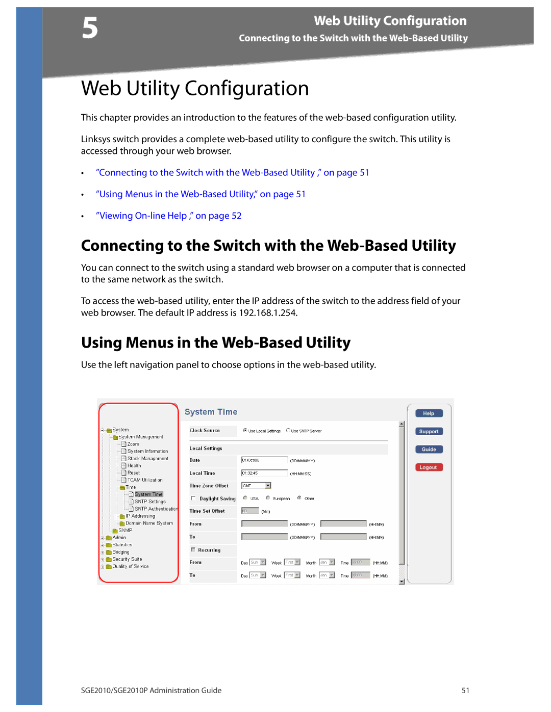 Linksys SGE2010P manual Connecting to the Switch with the Web-Based Utility, Using Menus in the Web-Based Utility 