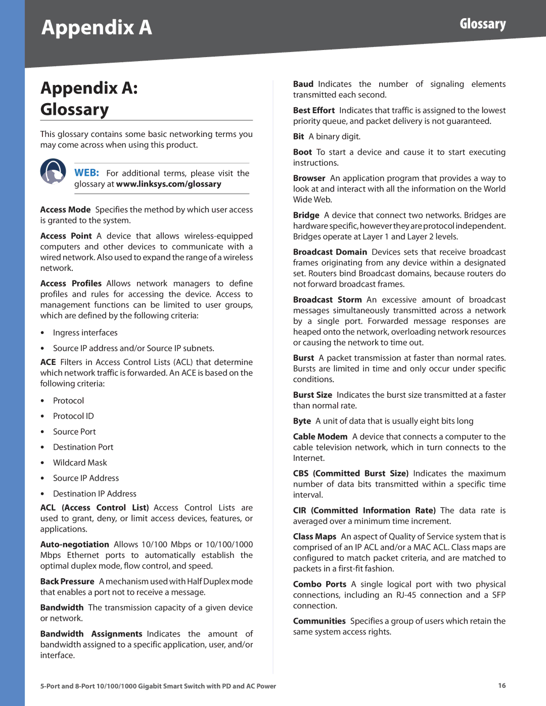 Linksys SLM2005, SLM2008 manual Appendix a Glossary 