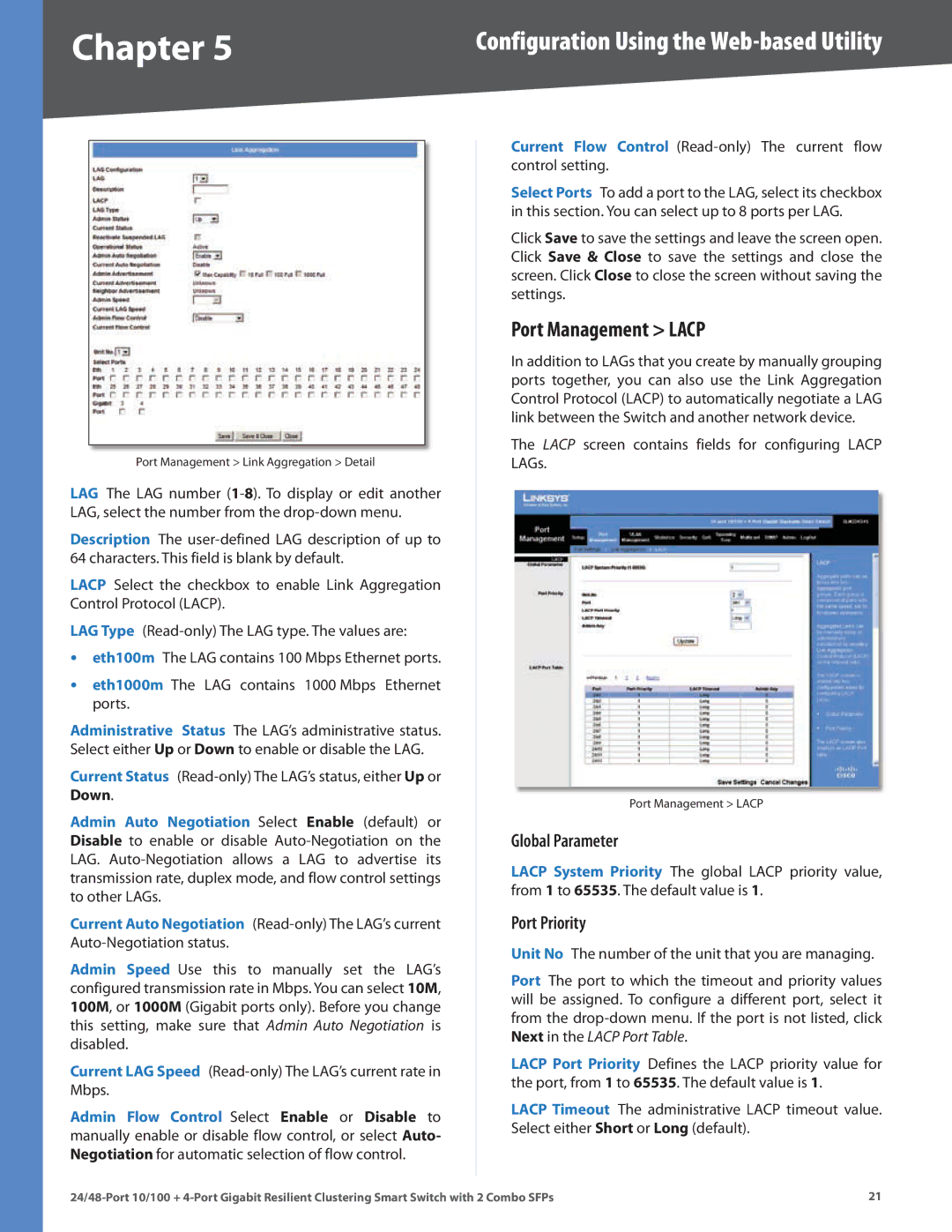 Linksys SLM224G4S manual Port Management Lacp, Global Parameter, Port Priority 