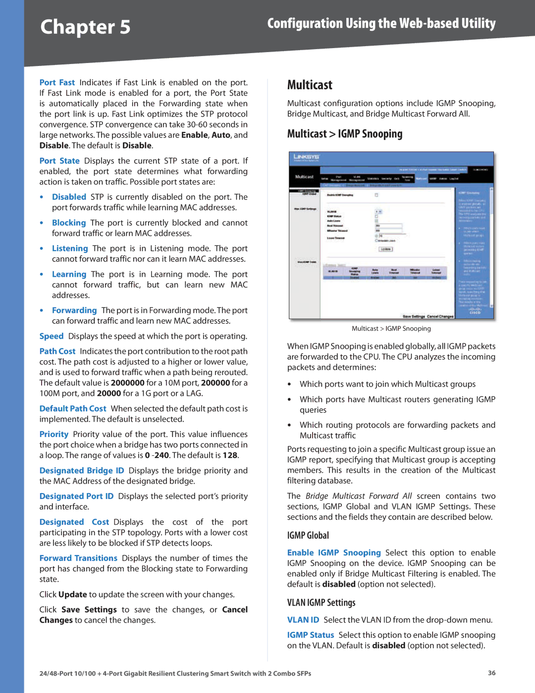 Linksys SLM224G4S manual Multicast Igmp Snooping, Igmp Global, Vlan Igmp Settings 