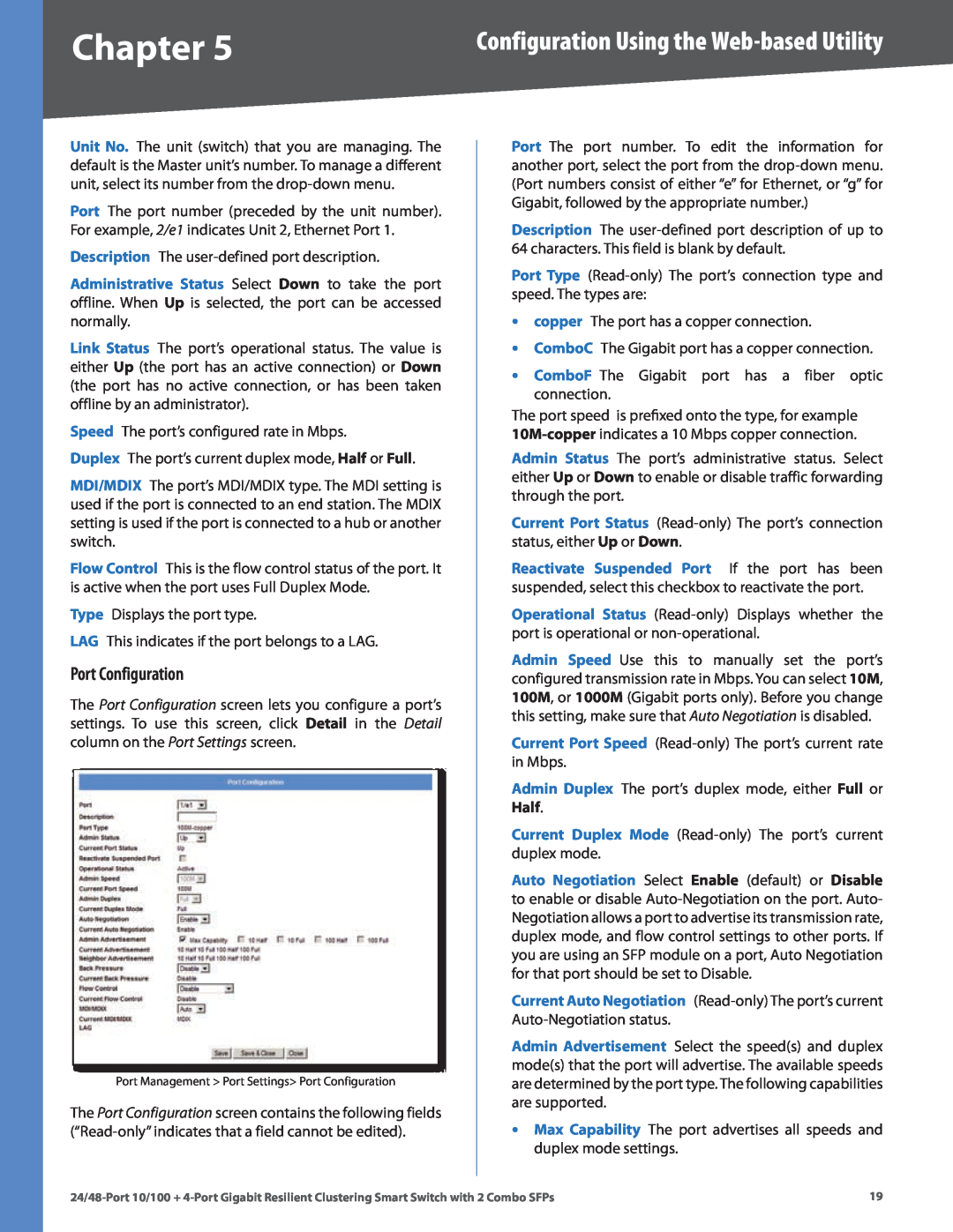 Linksys SLM224G4S manual Port Configuration, Chapter, Configuration Using the Web-based Utility 