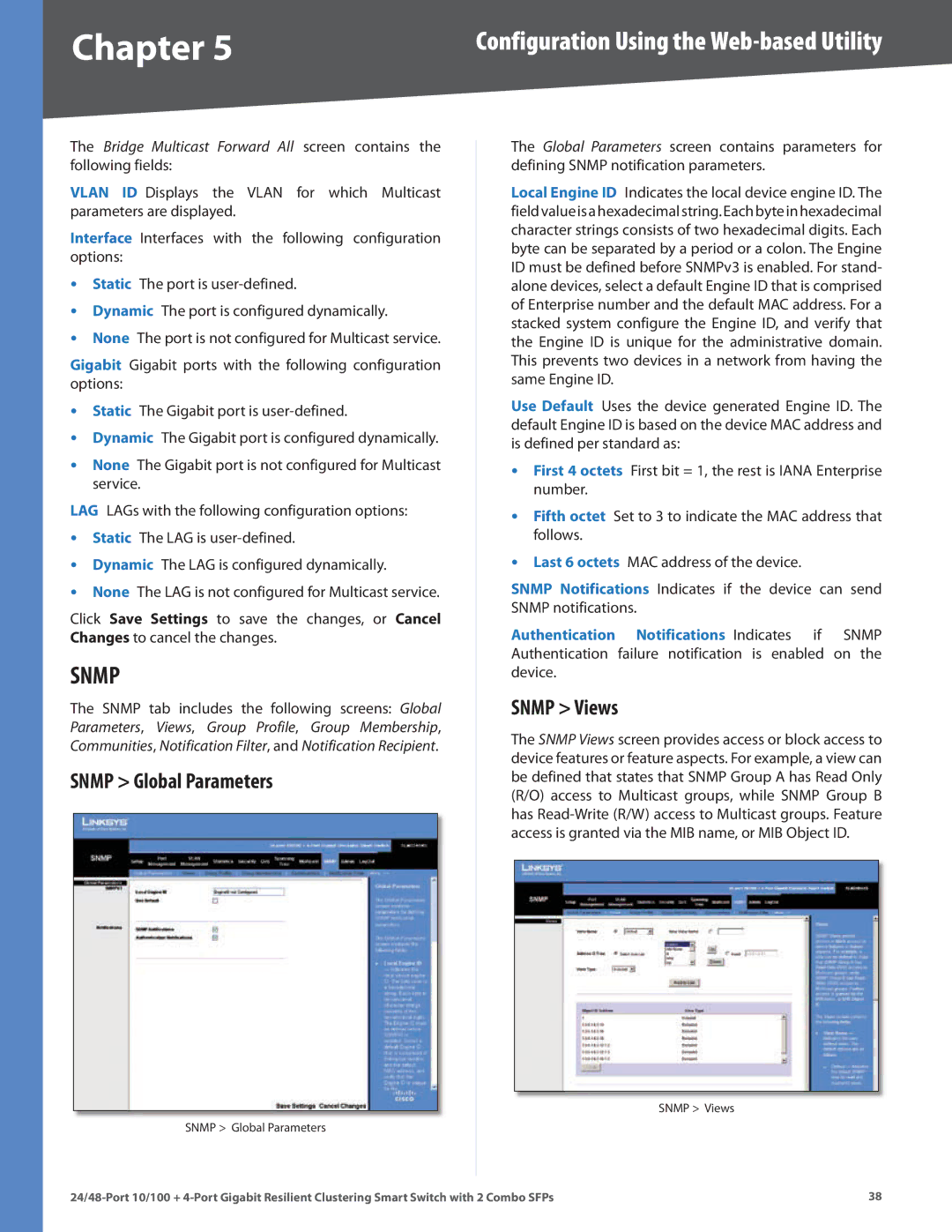 Linksys SLM248G4S (G5), SLM224G4S (G5) manual Snmp Global Parameters, Snmp Views 