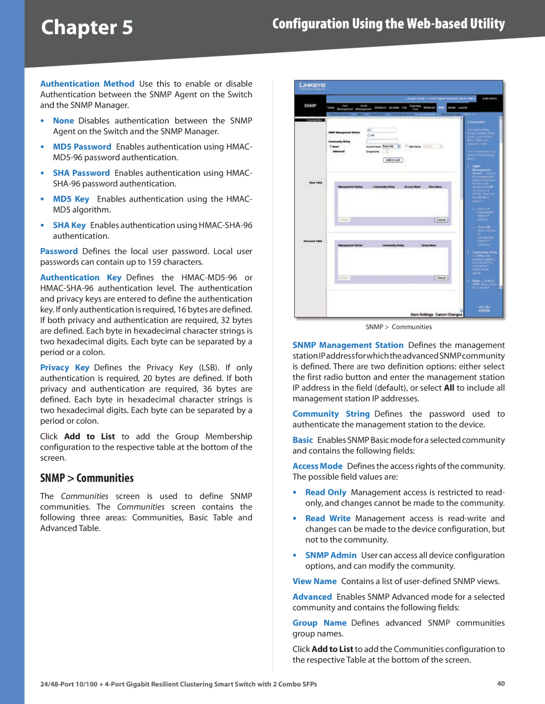 Linksys SLM248G4S (G5), SLM224G4S (G5) manual Snmp Communities 