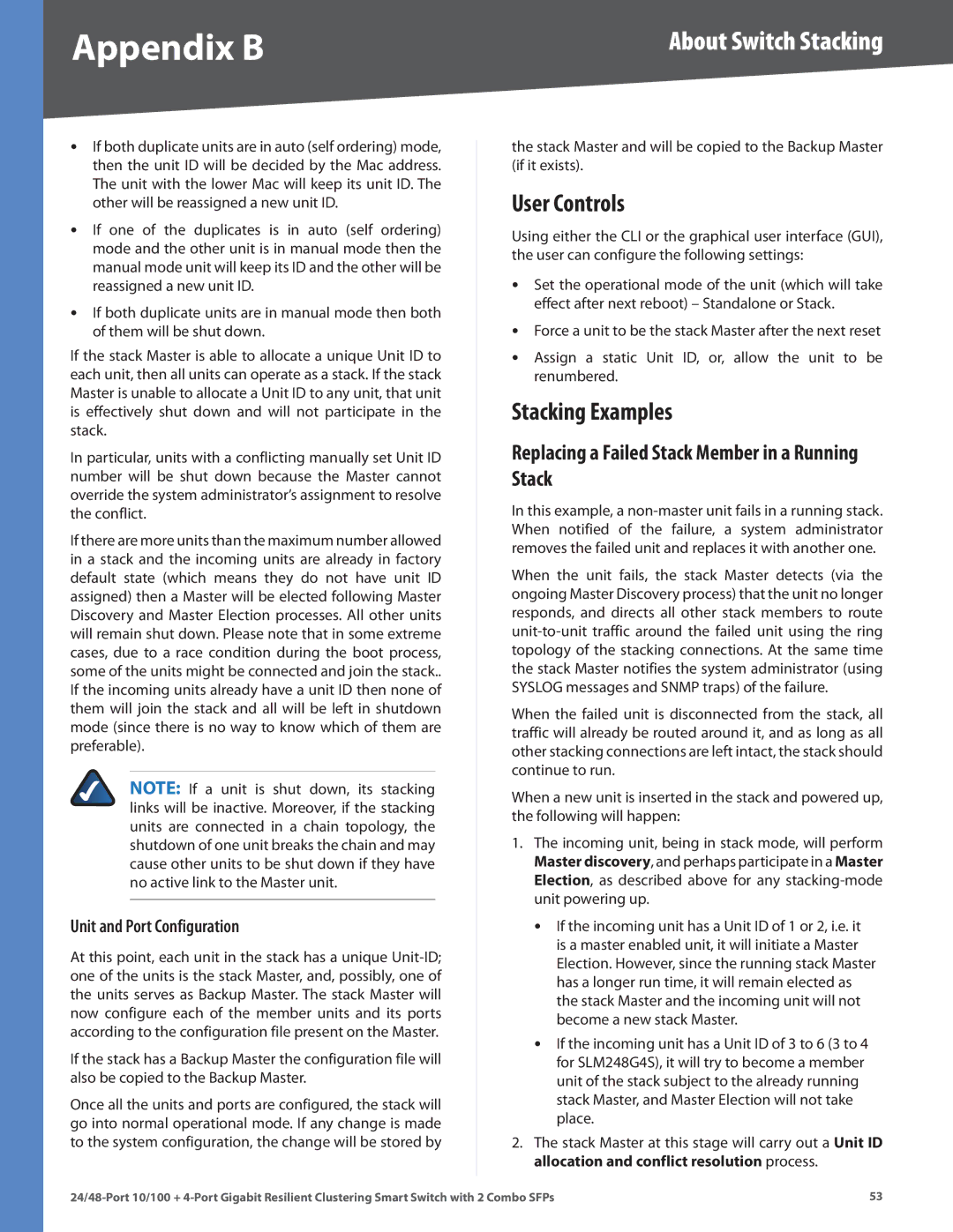 Linksys SLM224G4S (G5) manual User Controls, Stacking Examples, Replacing a Failed Stack Member in a Running Stack 