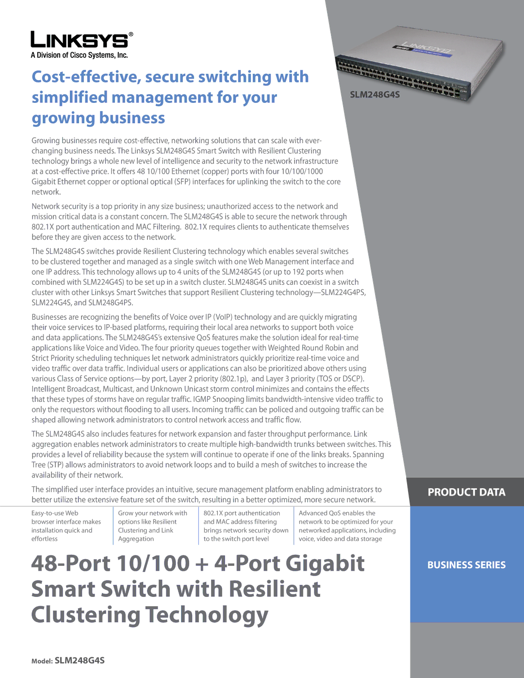 Linksys SLM248G4S manual Product Data 