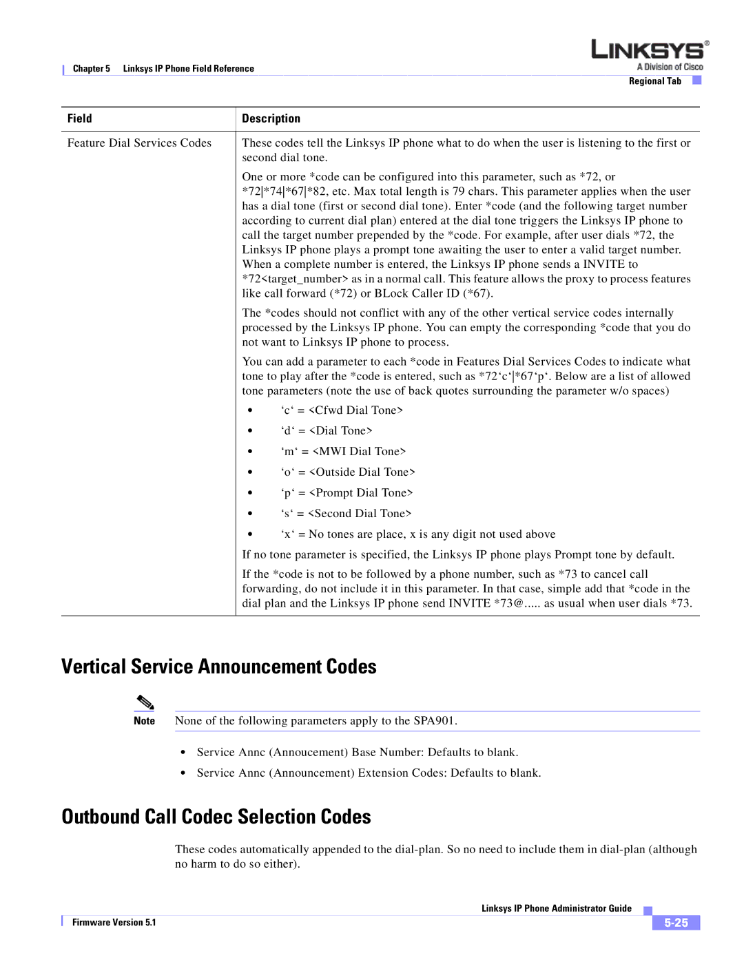 Linksys SPA 900 SERIES manual Vertical Service Announcement Codes, Outbound Call Codec Selection Codes 