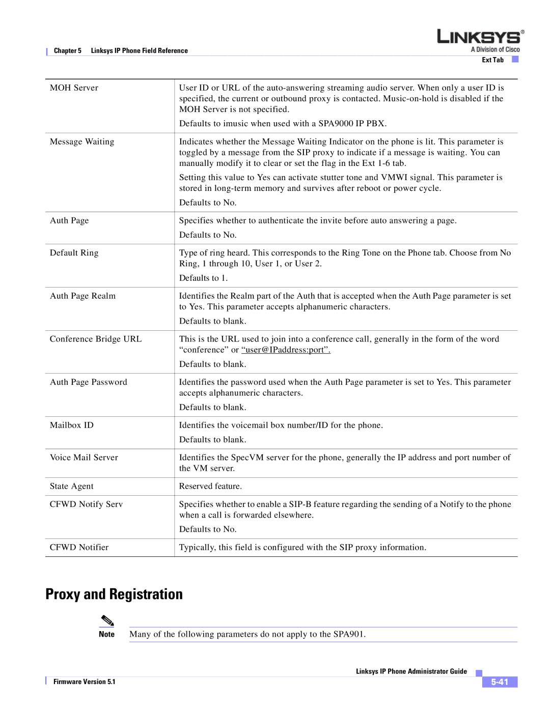 Linksys SPA 900 SERIES manual Proxy and Registration 