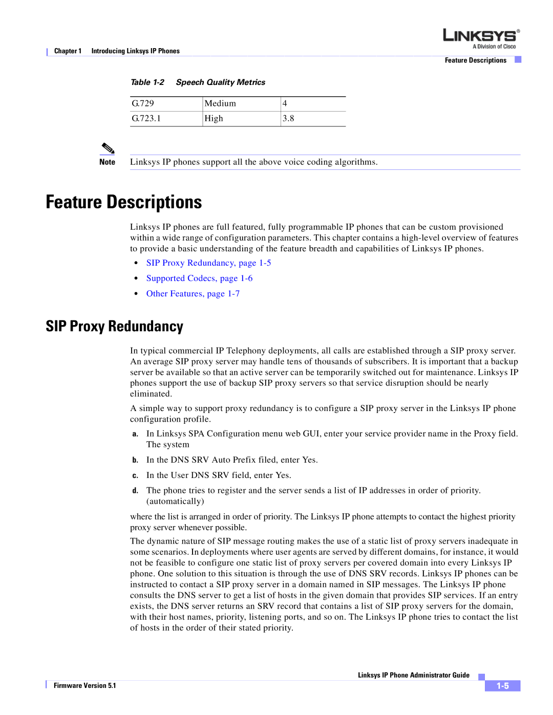 Linksys SPA 900 SERIES manual Feature Descriptions, SIP Proxy Redundancy 