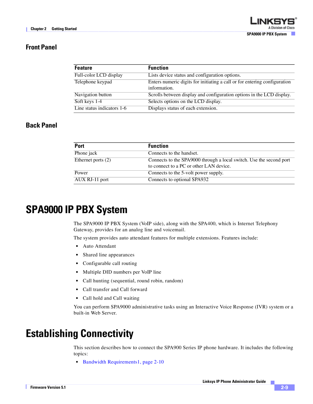 Linksys SPA 900 SERIES manual SPA9000 IP PBX System, Establishing Connectivity 