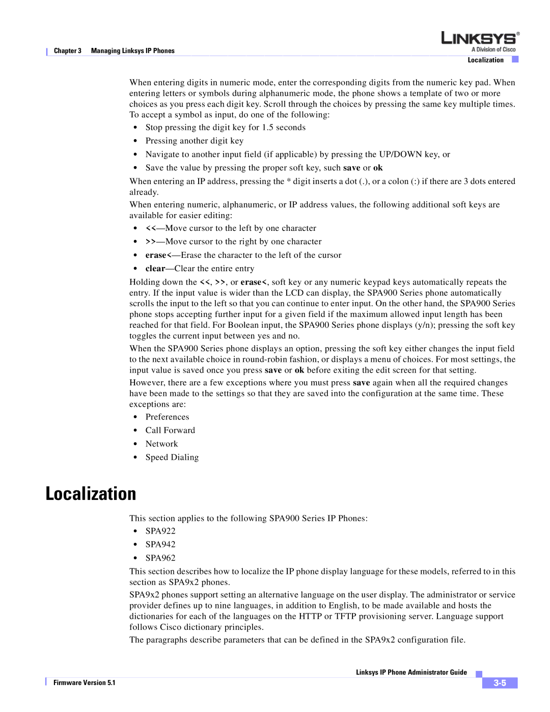 Linksys SPA 900 SERIES manual Localization 