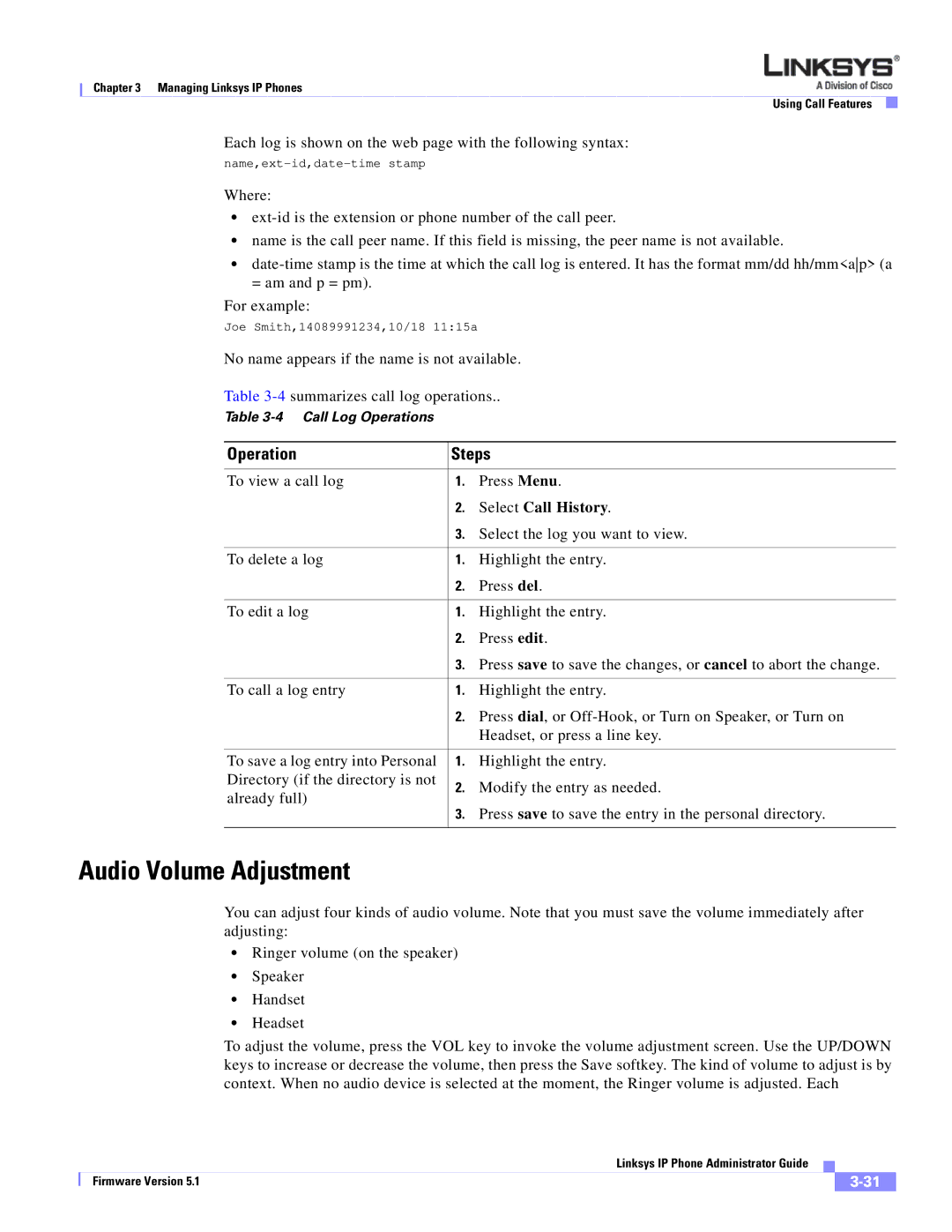 Linksys SPA 900 SERIES manual Audio Volume Adjustment, Operation Steps 