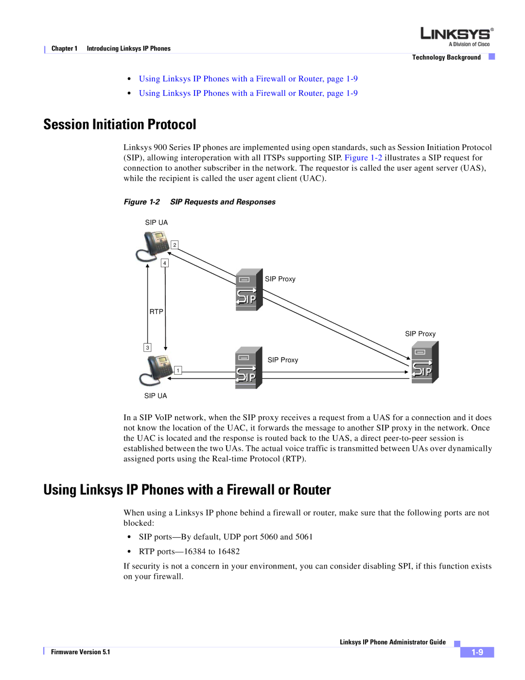 Linksys SPA 900 manual Session Initiation Protocol, Using Linksys IP Phones with a Firewall or Router 