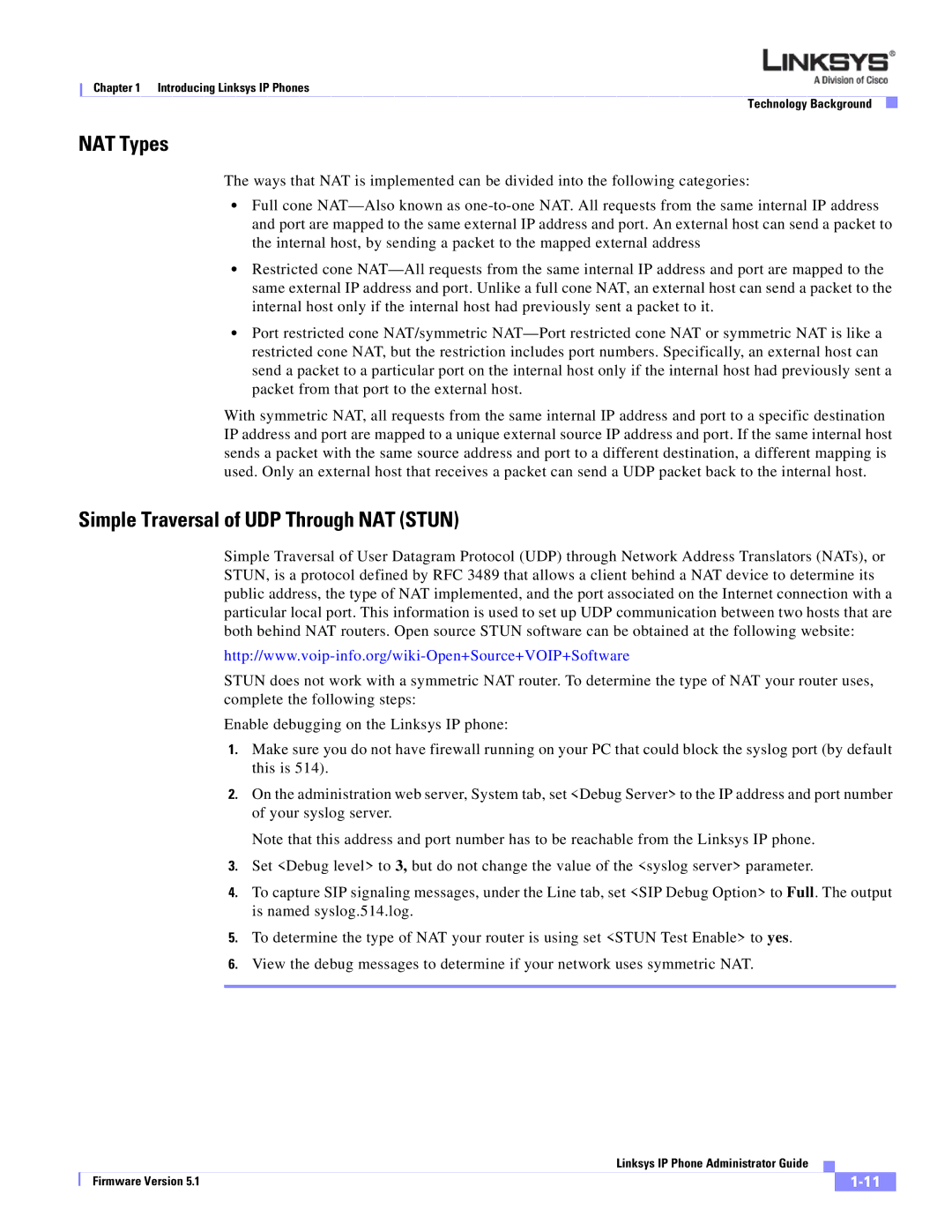 Linksys SPA 900 manual NAT Types, Simple Traversal of UDP Through NAT Stun 