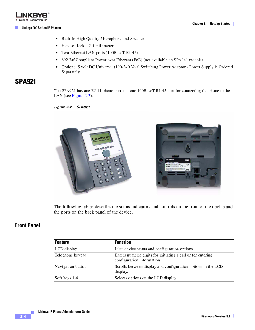 Linksys SPA 900 manual SPA921, Front Panel 