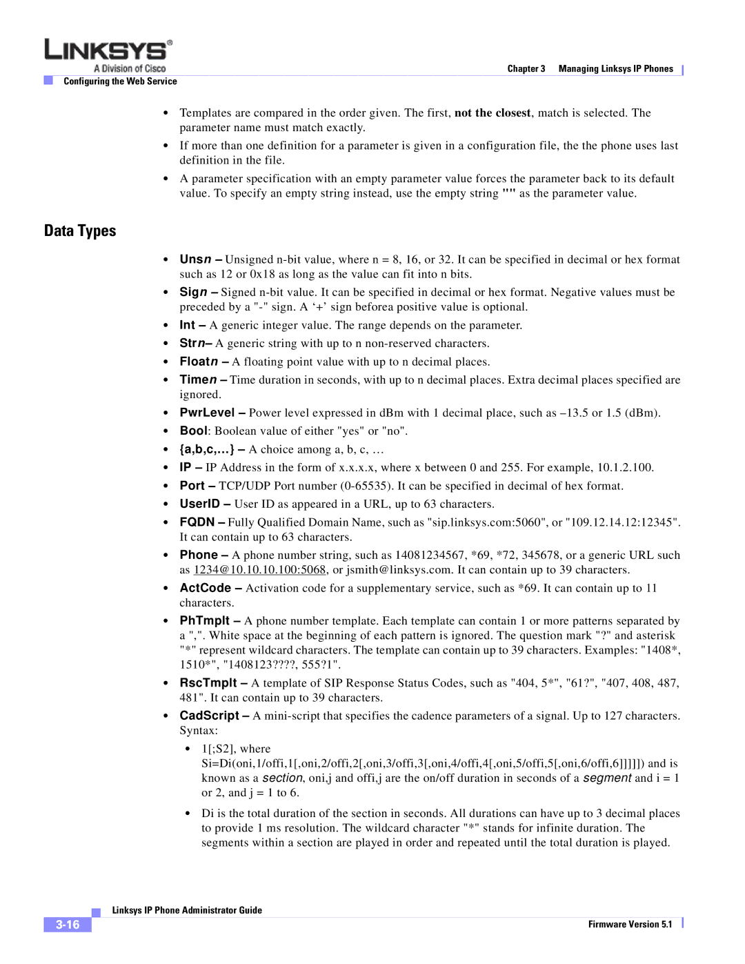 Linksys SPA 900 manual Data Types 