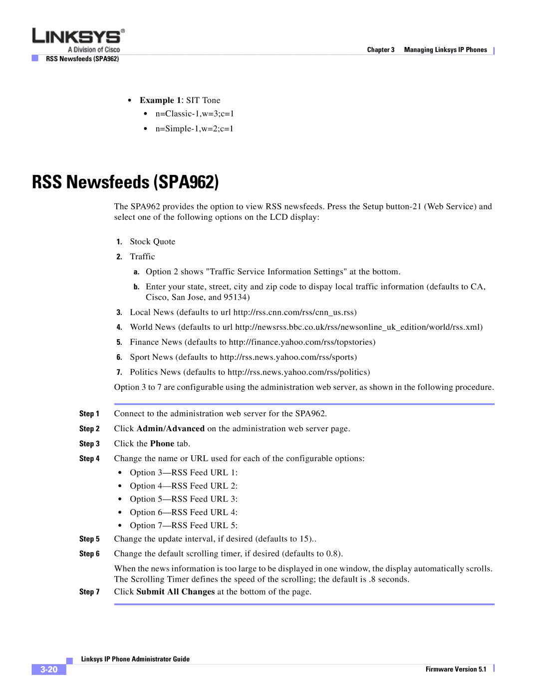 Linksys SPA 900 manual RSS Newsfeeds SPA962 