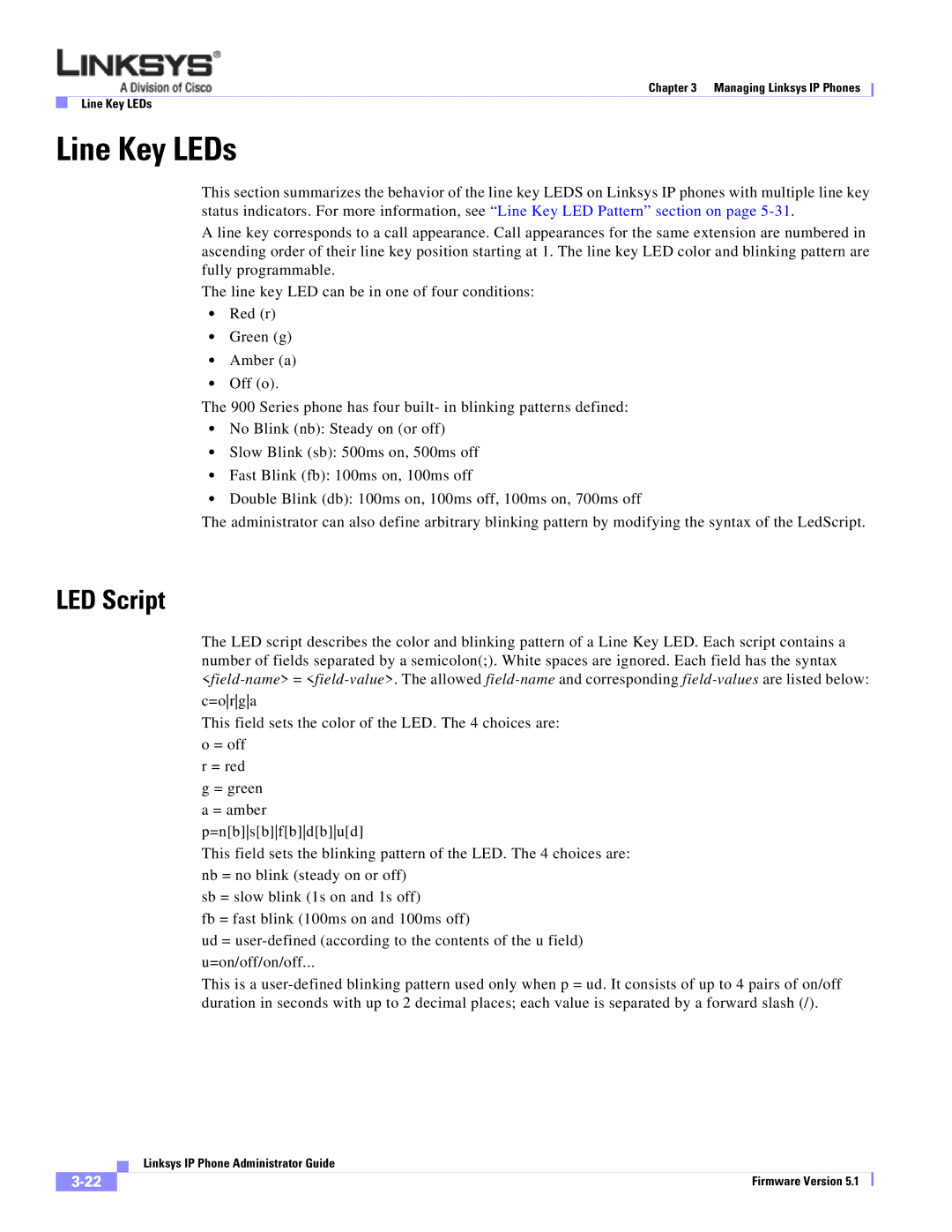 Linksys SPA 900 manual Line Key LEDs, LED Script 