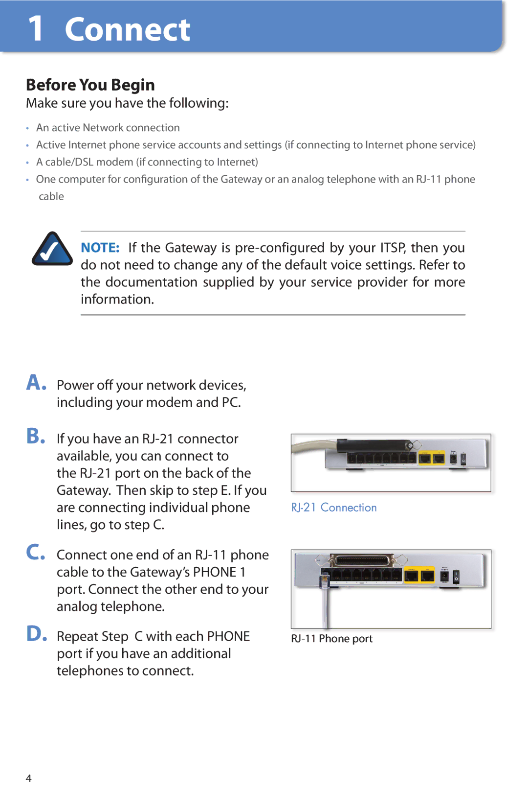 Linksys SPA8000 manual Connect, Before You Begin 