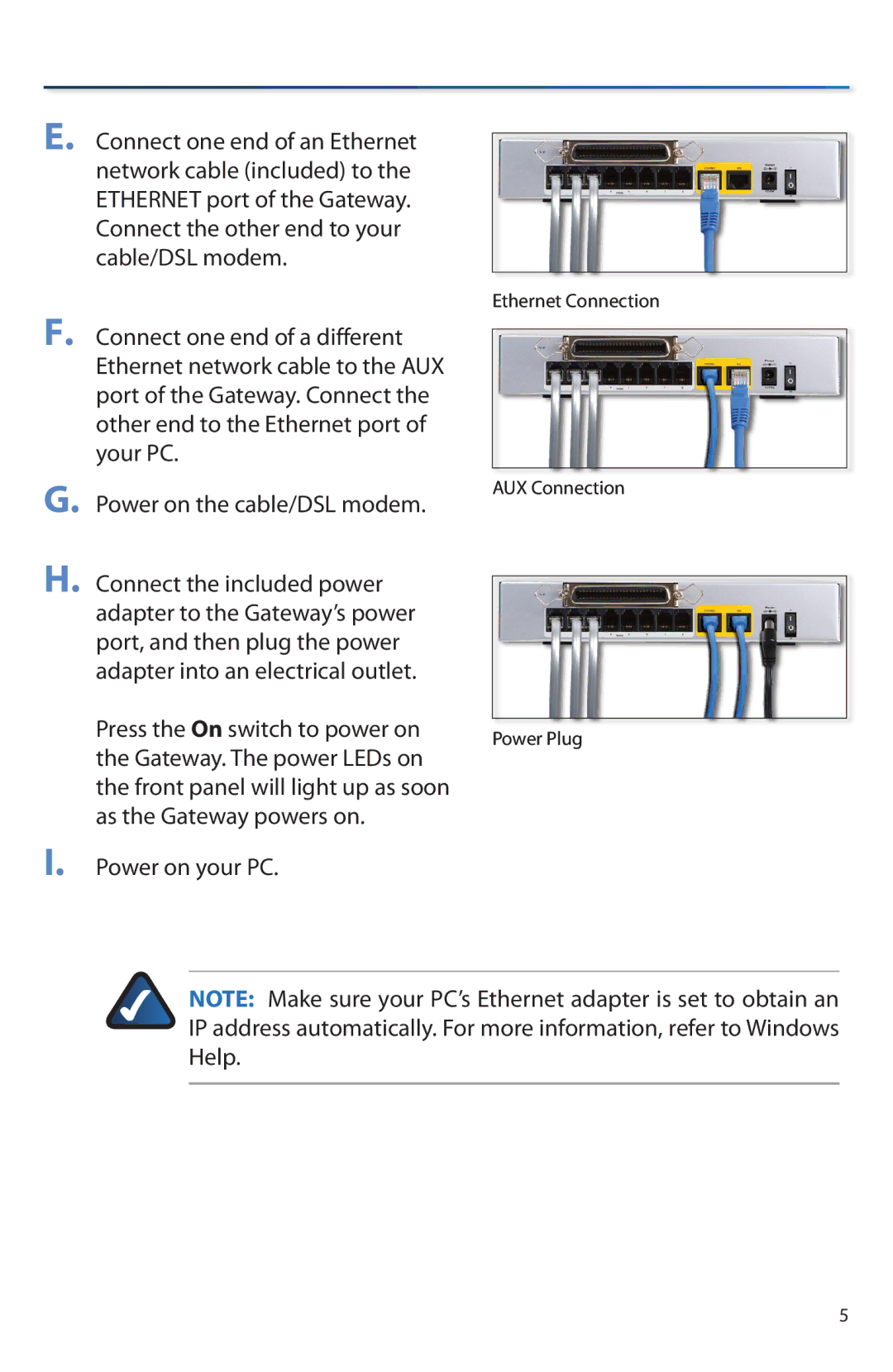 Linksys SPA8000 manual Ethernet Connection AUX Connection Power Plug 