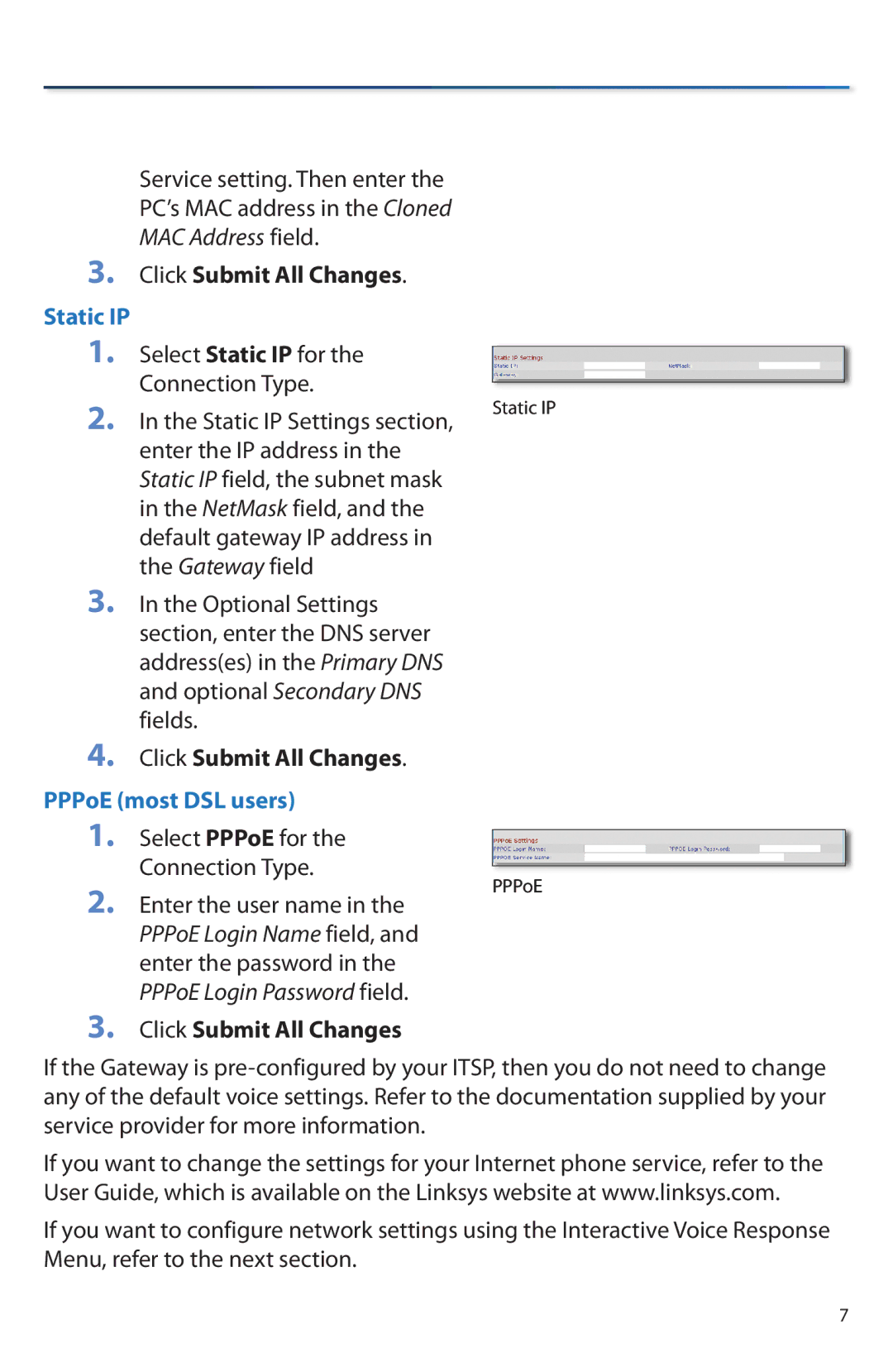 Linksys SPA8000 manual Static IP 