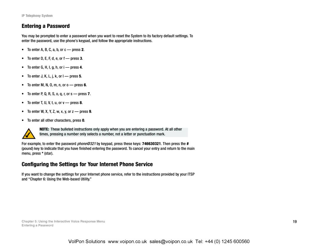 Linksys SPA9000 manual Entering a Password, Configuring the Settings for Your Internet Phone Service 