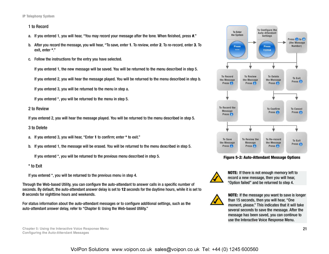 Linksys SPA9000 manual To Record, To Review, To Delete, To Exit 