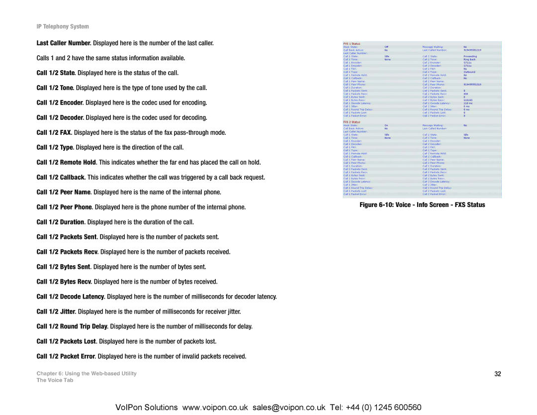 Linksys SPA9000 manual Voice Info Screen FXS Status 