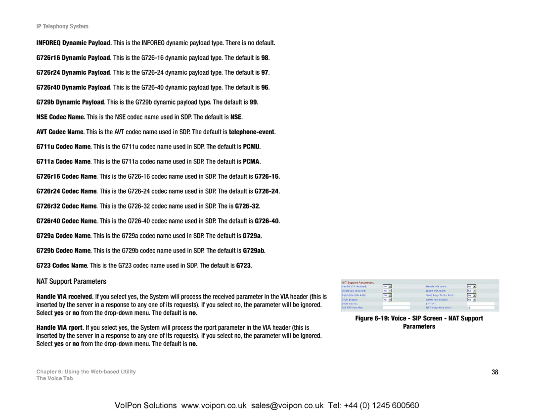 Linksys SPA9000 manual Voice SIP Screen NAT Support Parameters 