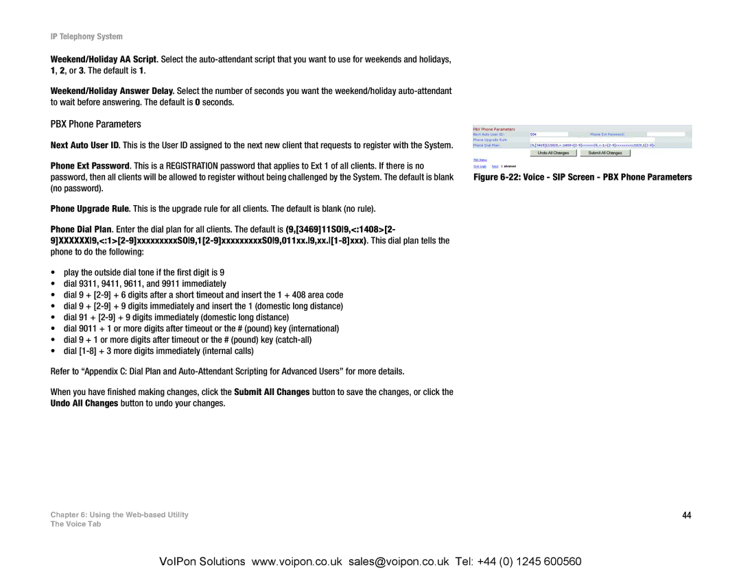Linksys SPA9000 manual Voice SIP Screen PBX Phone Parameters 