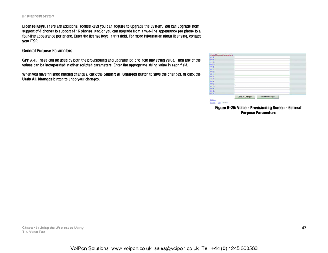 Linksys SPA9000 manual Voice Provisioning Screen General Purpose Parameters 