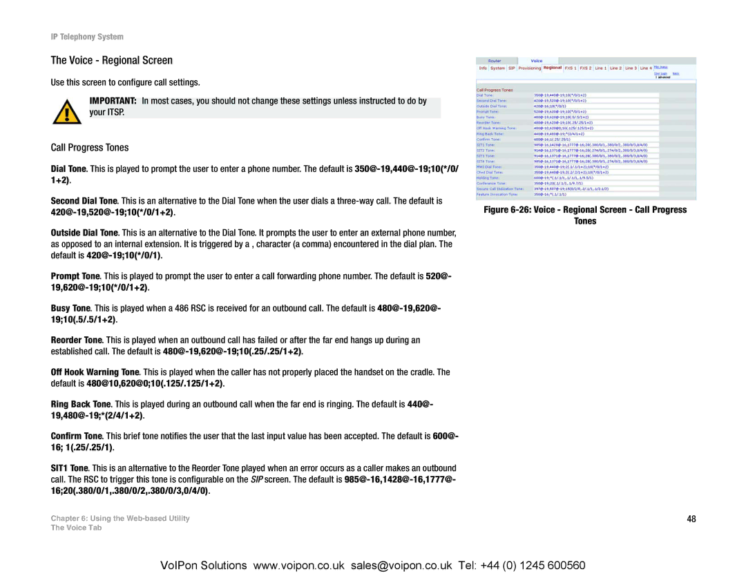 Linksys SPA9000 manual Voice Regional Screen, Call Progress Tones 