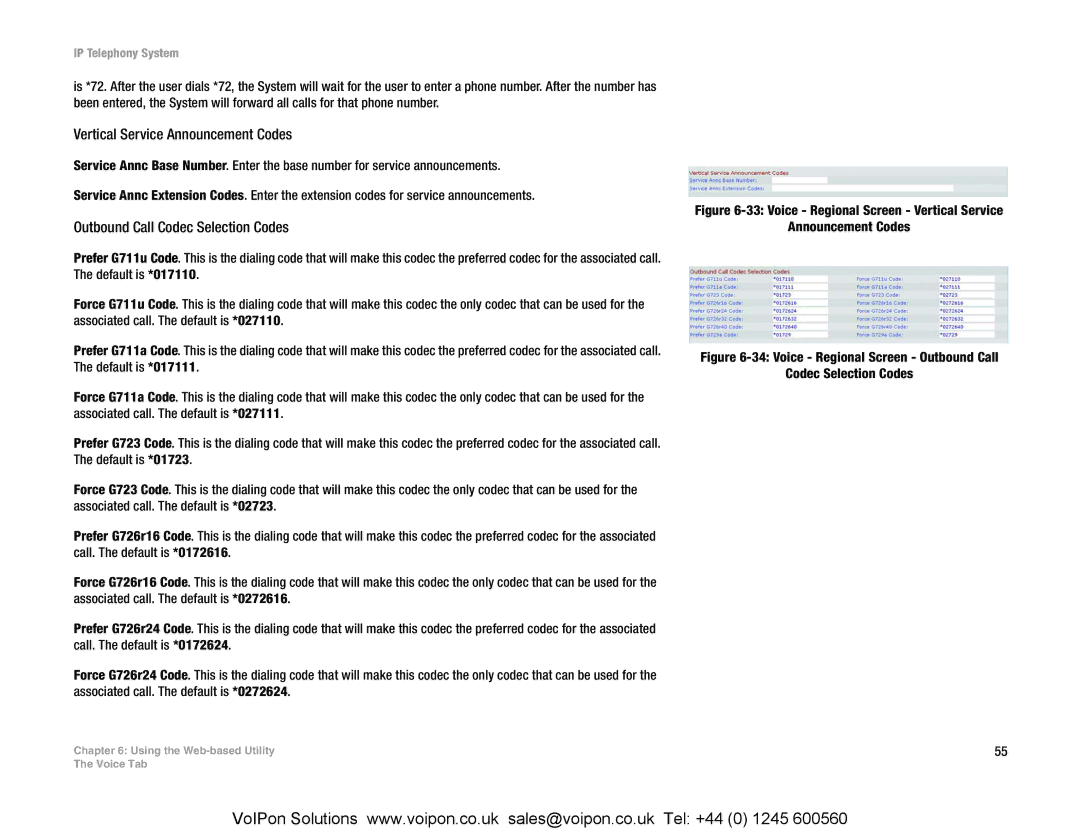 Linksys SPA9000 manual Vertical Service Announcement Codes, Outbound Call Codec Selection Codes 