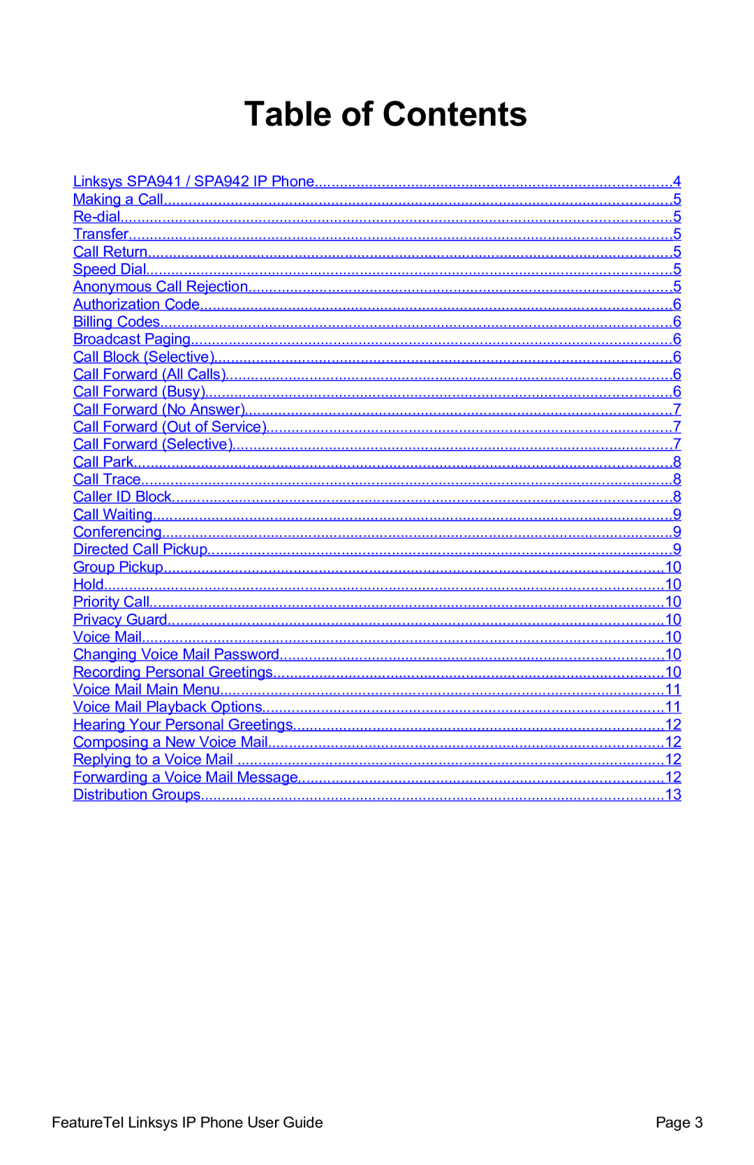 Linksys SPA941/SPA942 manual Table of Contents 