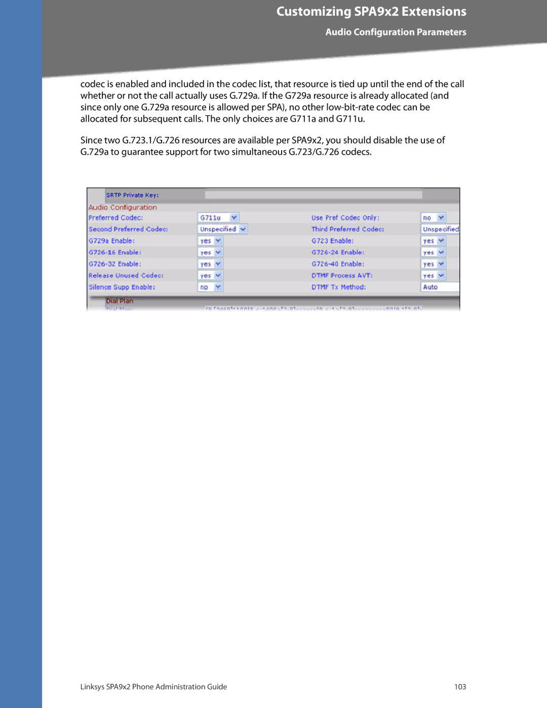 Linksys SPA932, SPA962, SPA942, SPA922 manual Audio Configuration Parameters 