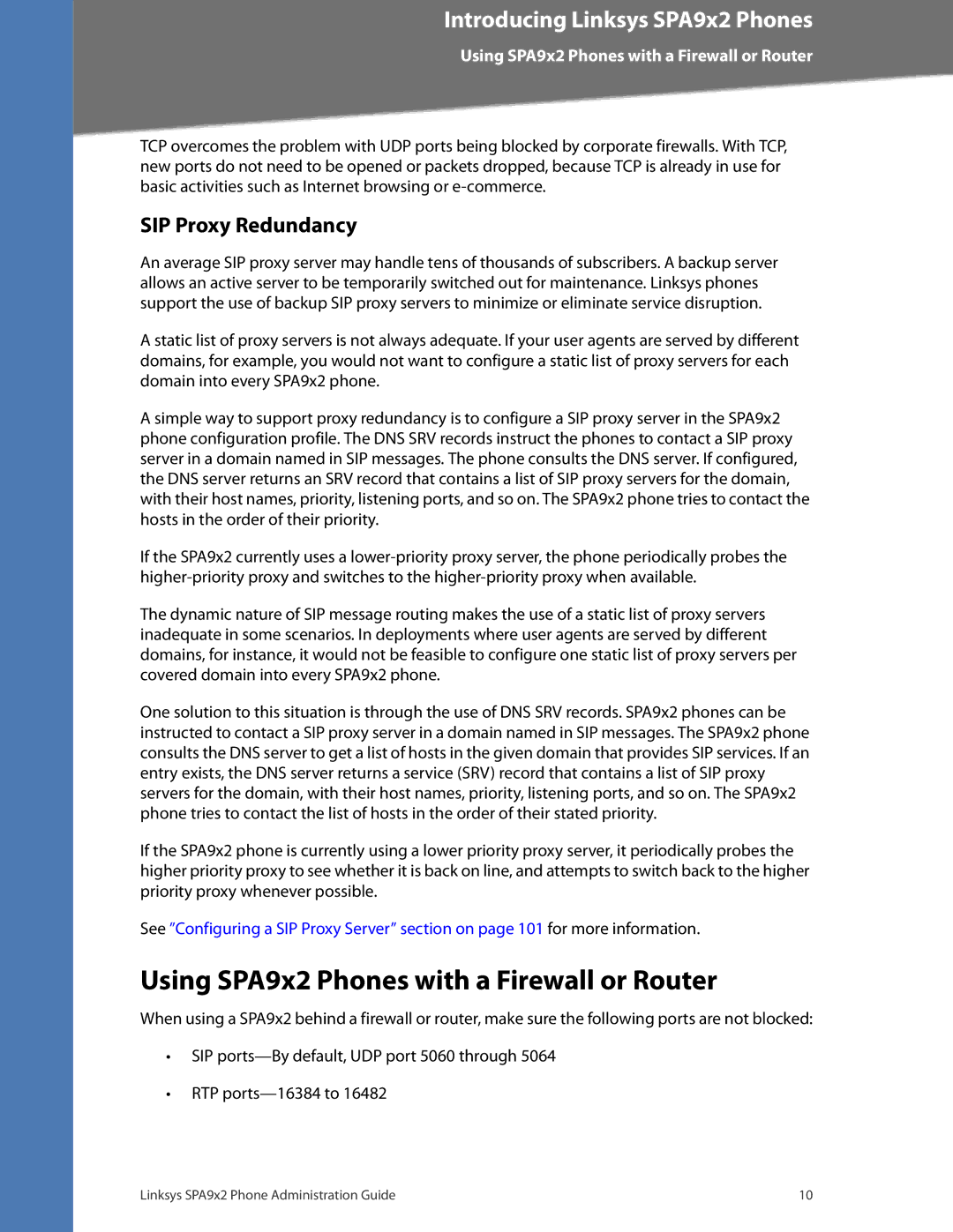 Linksys SPA942, SPA962, SPA932, SPA922 manual Using SPA9x2 Phones with a Firewall or Router, SIP Proxy Redundancy 