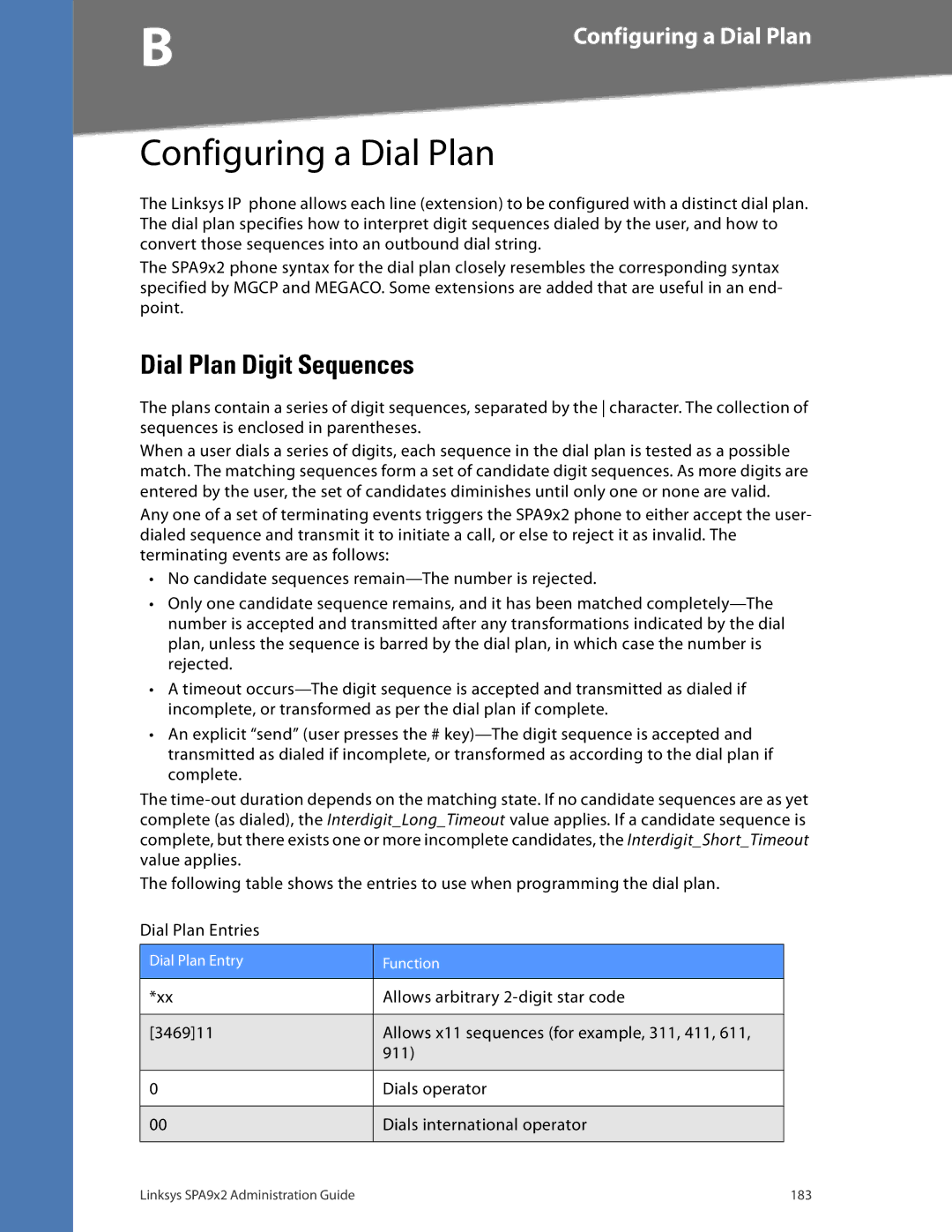 Linksys SPA932, SPA962, SPA942, SPA922 manual Configuring a Dial Plan, Allows arbitrary 2-digit star code 