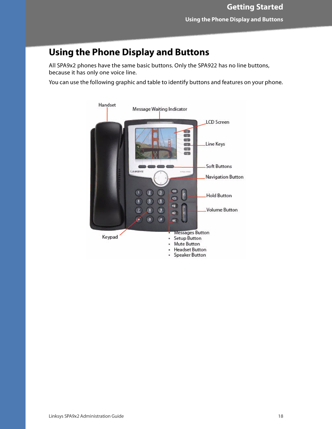 Linksys SPA942, SPA962, SPA932, SPA922 manual Using the Phone Display and Buttons 