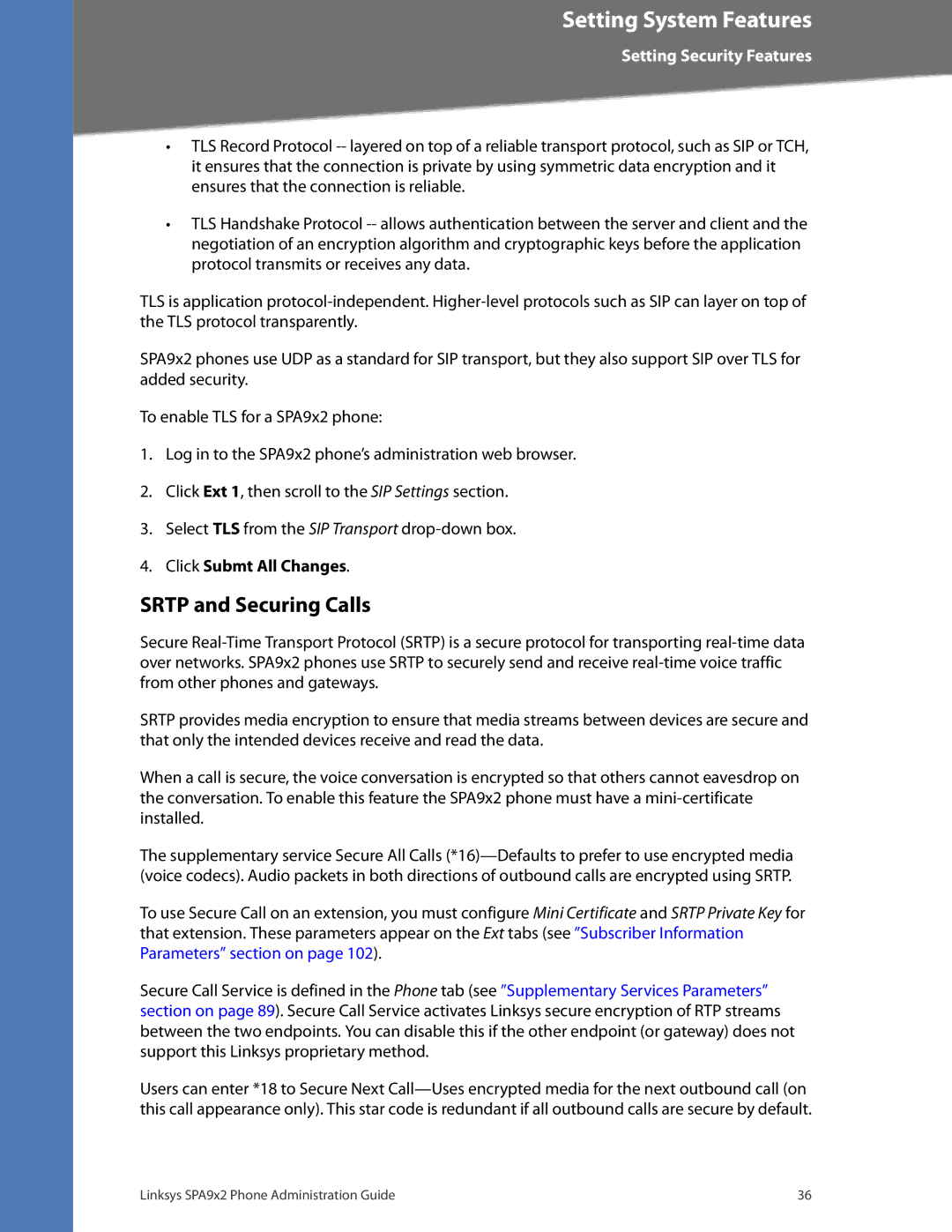 Linksys SPA922, SPA962, SPA942, SPA932 manual Srtp and Securing Calls 