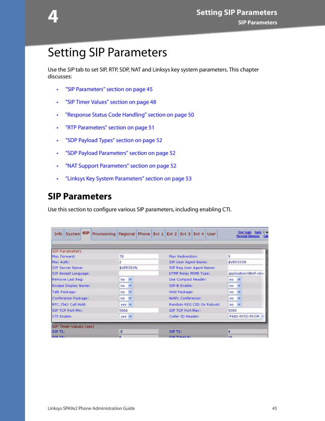 Linksys SPA962, SPA942, SPA932, SPA922 manual Setting SIP Parameters 