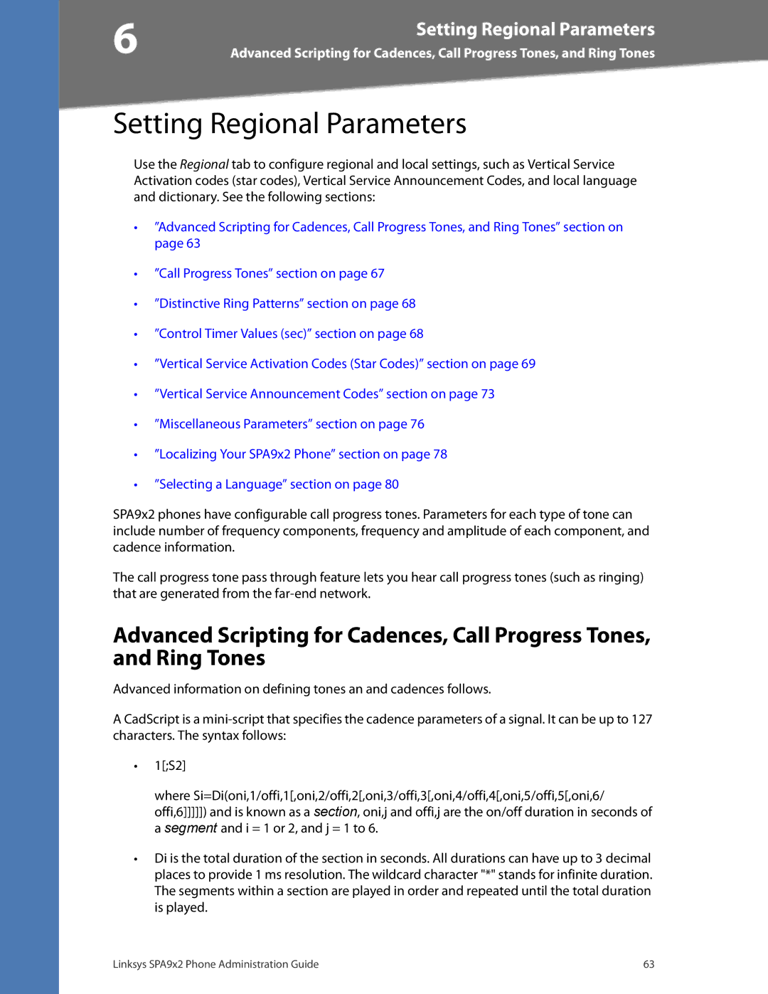 Linksys SPA932, SPA962, SPA942, SPA922 manual Setting Regional Parameters 