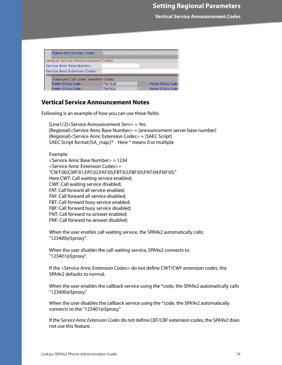 Linksys SPA942, SPA962, SPA932, SPA922 manual Vertical Service Announcement Notes 