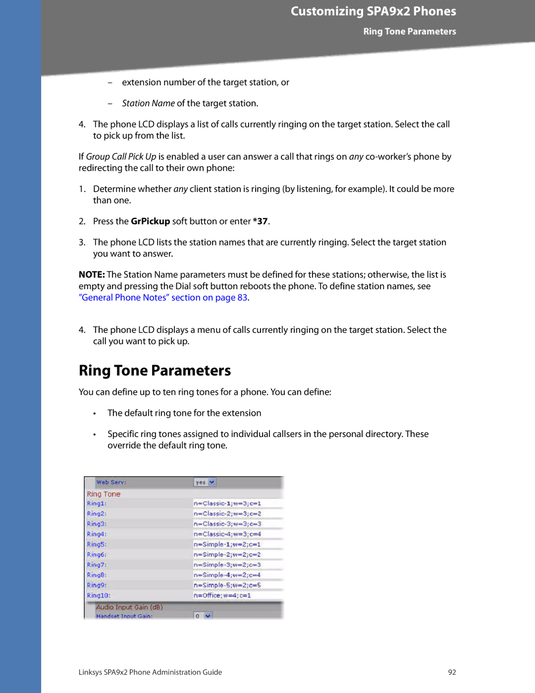 Linksys SPA922, SPA962, SPA942, SPA932 manual Ring Tone Parameters 