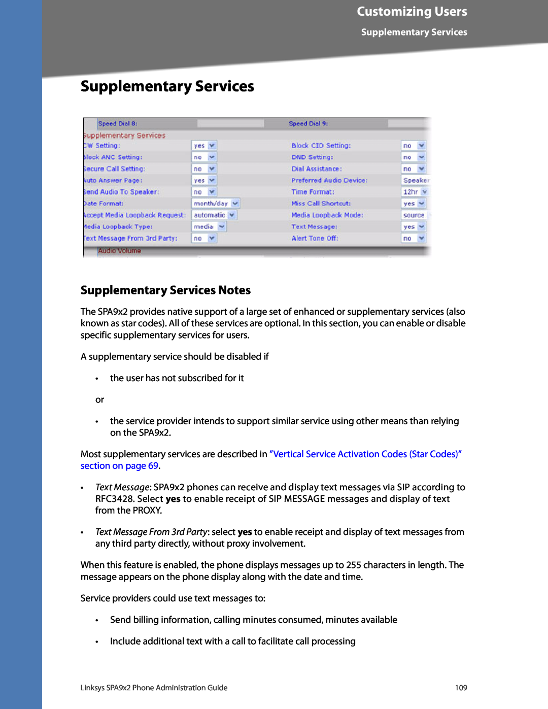 Linksys SPA962, SPA942, SPA932, SPA922 manual Customizing Users, Supplementary Services Notes 